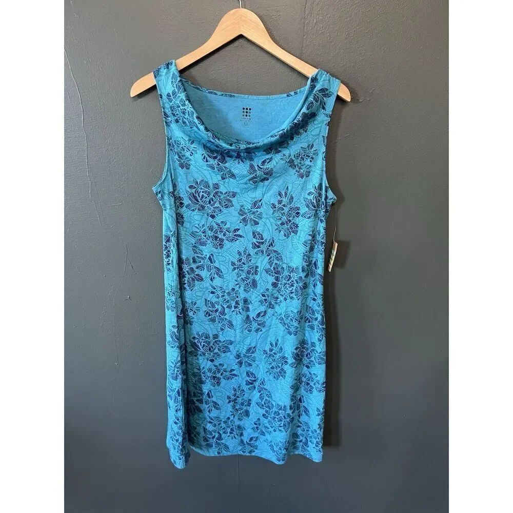 Title Nine Womens Blue Sleeveless Floral Pattern Short Dress Size Medium NWT